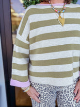 Load image into Gallery viewer, Olive & Blush Stripe Sweater