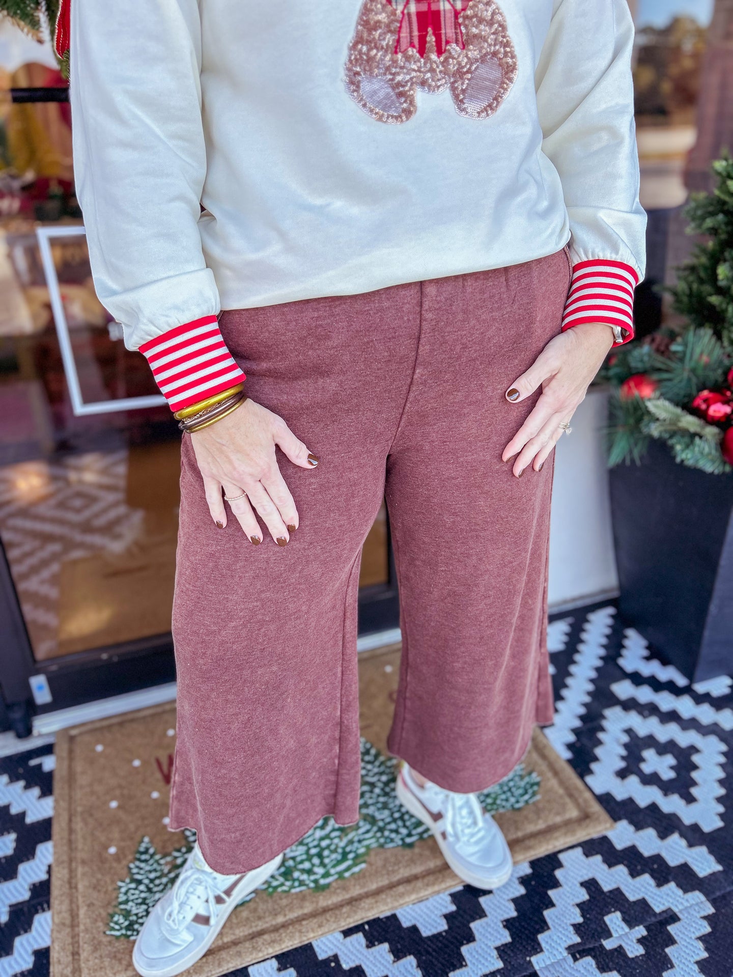 Acid Wash Palazoo Pants - Brown