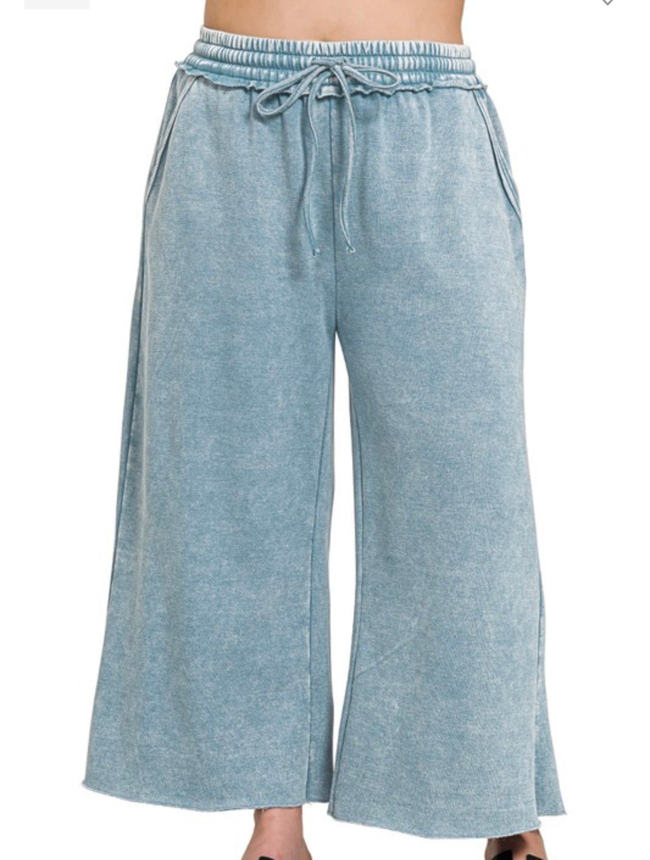 Acid Wash Fleece Pants Blue - Plus Size