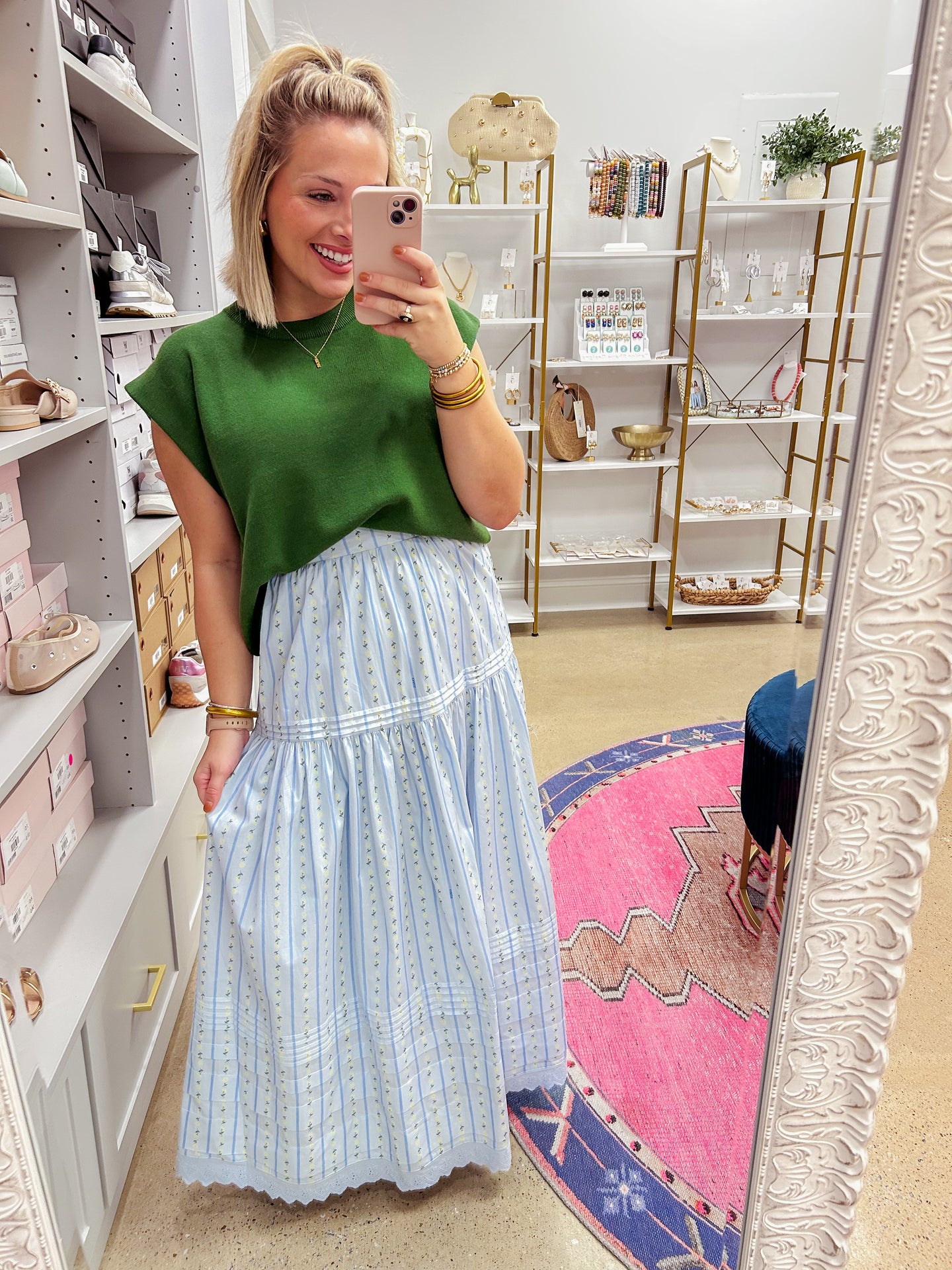 KARLIE Floral Stripe Maxi Skirt