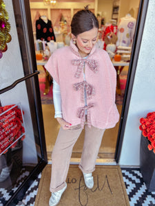 Plaid Ribbon Sherpa Vest