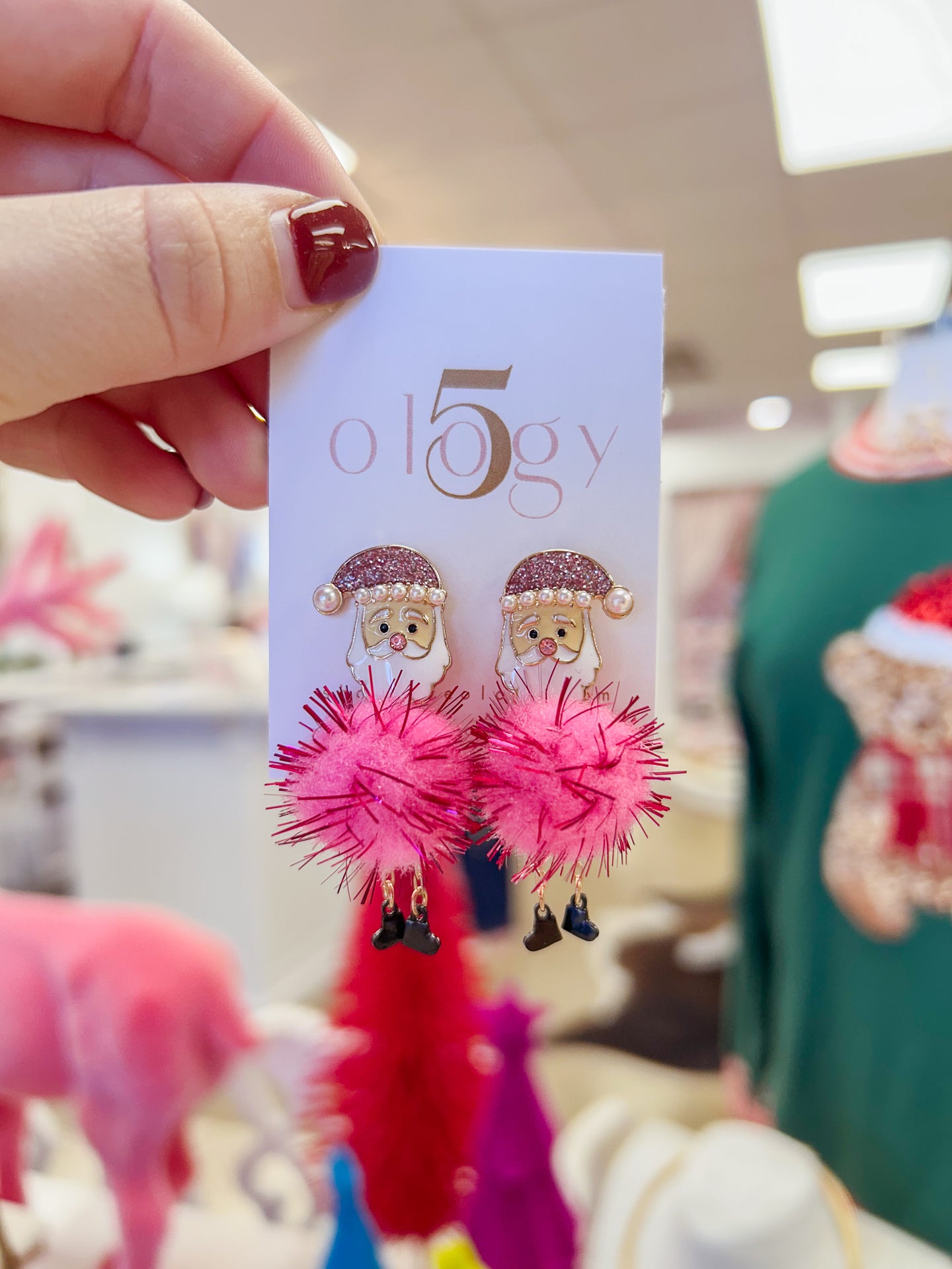 Pink Santa Pom Pom Earring