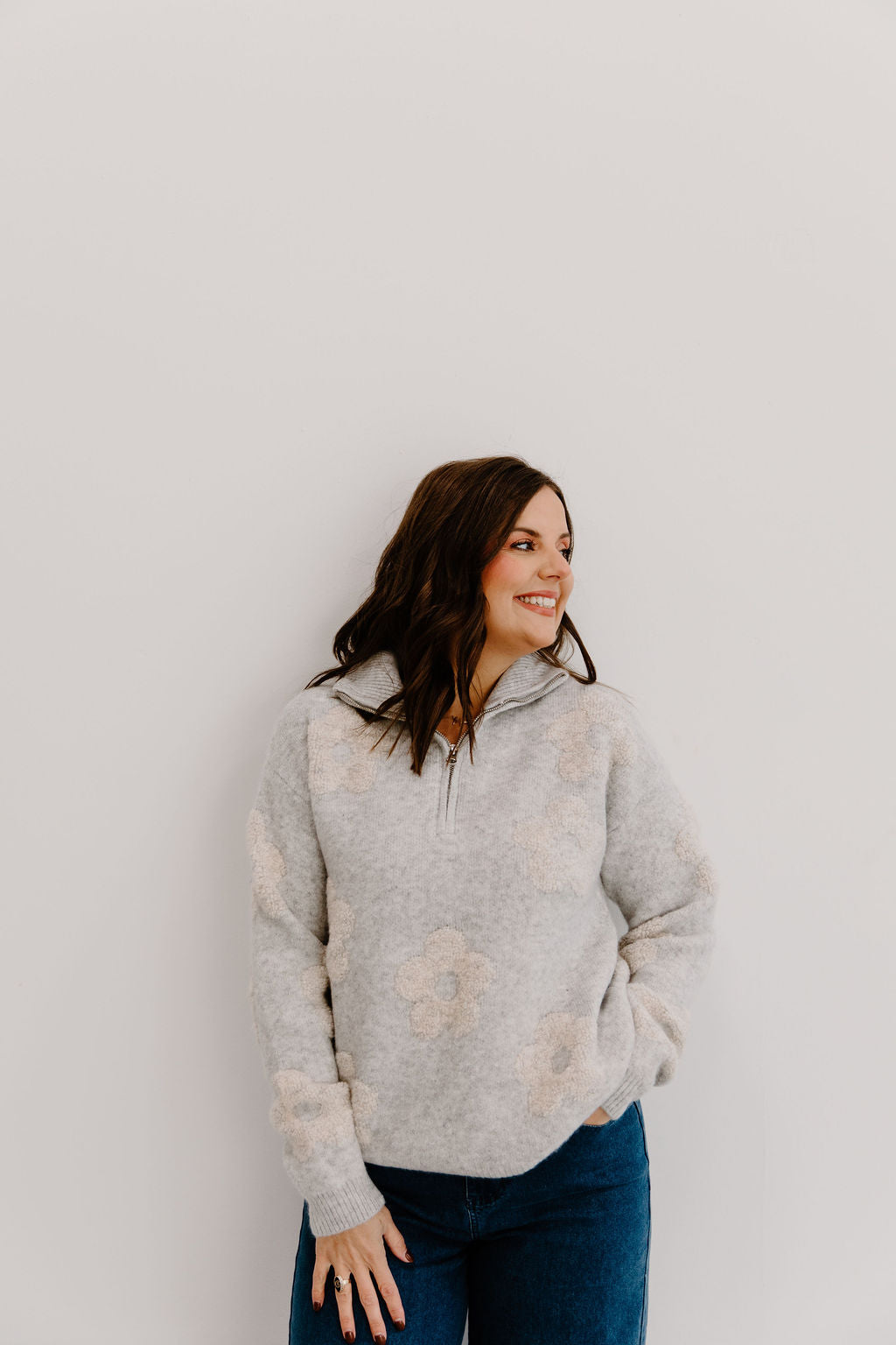 Paige Jacquard 1/2 Zip Sweater - Grey