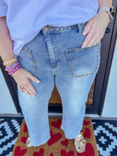 Load image into Gallery viewer, Stud Washed Denim Jeans
