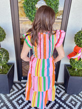 Load image into Gallery viewer, Viya Stripe Sunfire Tiered Midi
