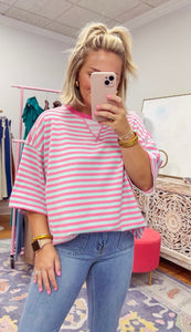 Striped Oversized Tee - Pink