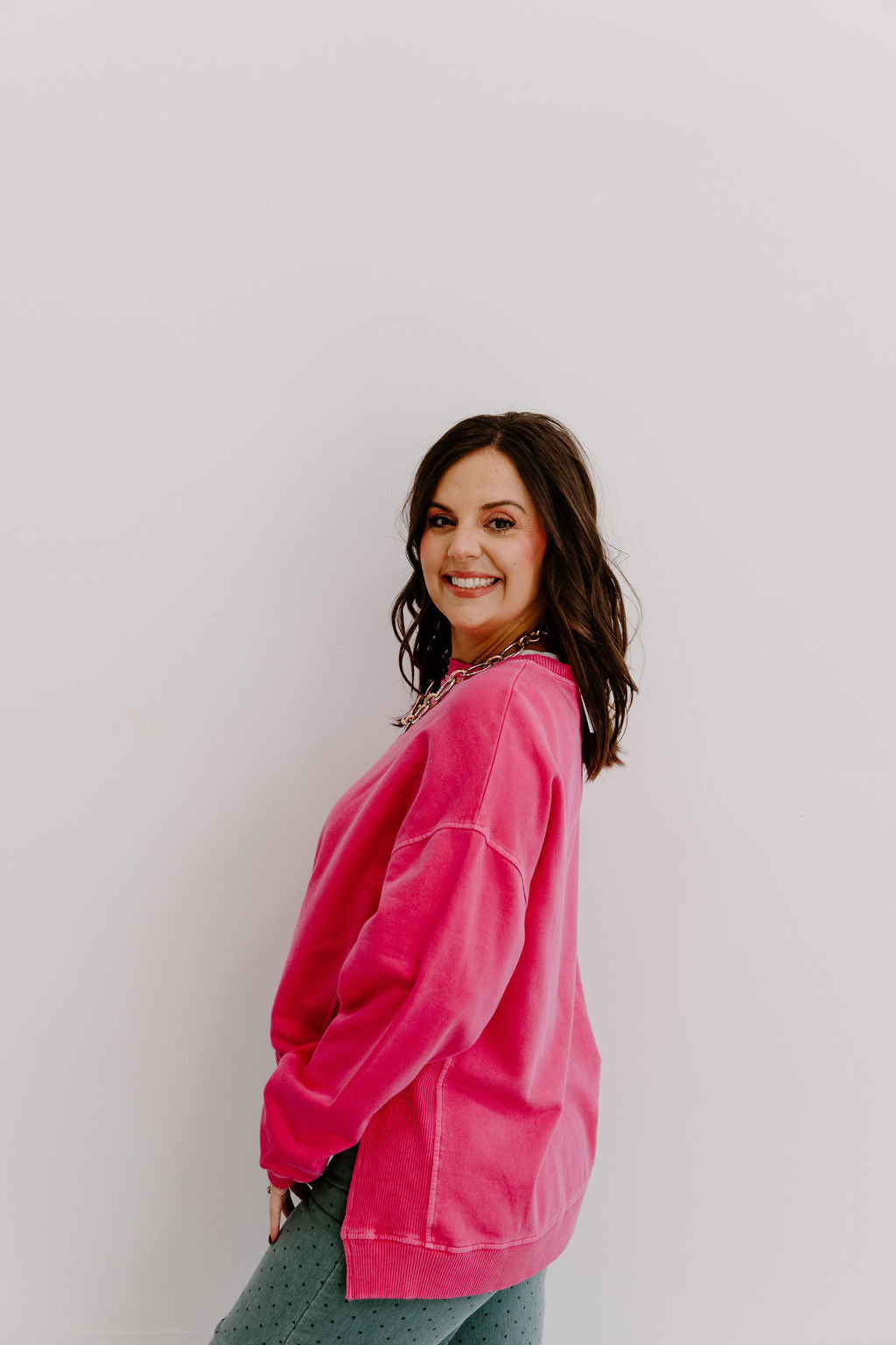 Suzie Side Slit Sweatshirt - Hot Pink Plus Size