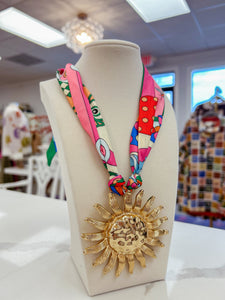 Sunburst Pendant Scarf Necklace