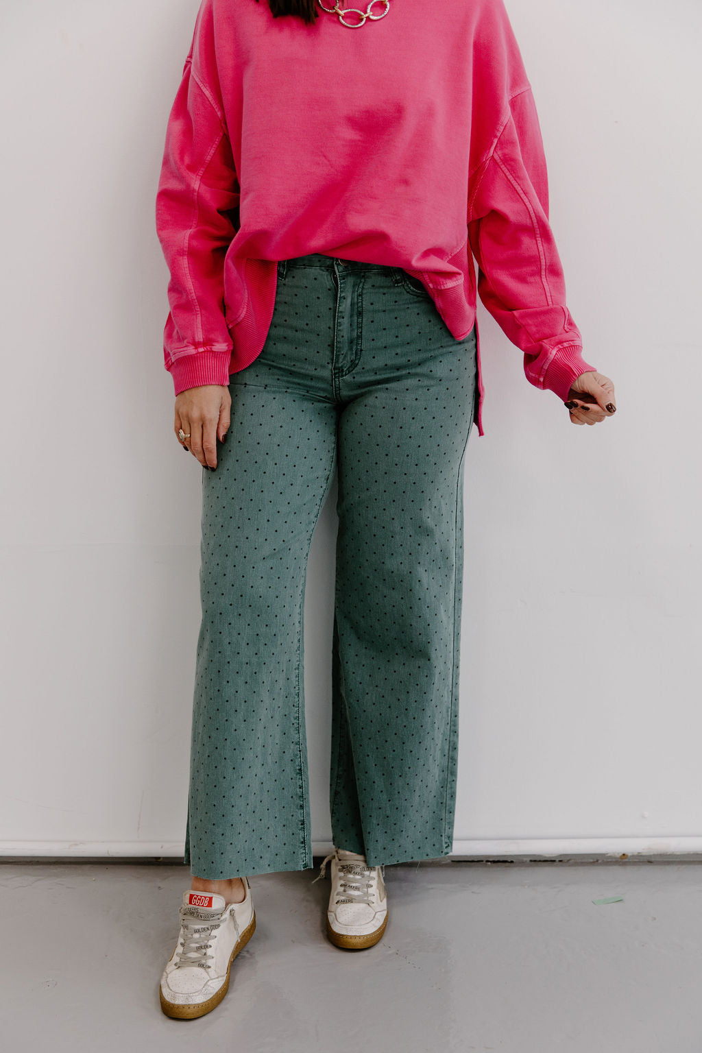 Polka Dot Wash Jean - Teal Green