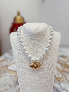 Puffy Heart Pearl Bead Necklace