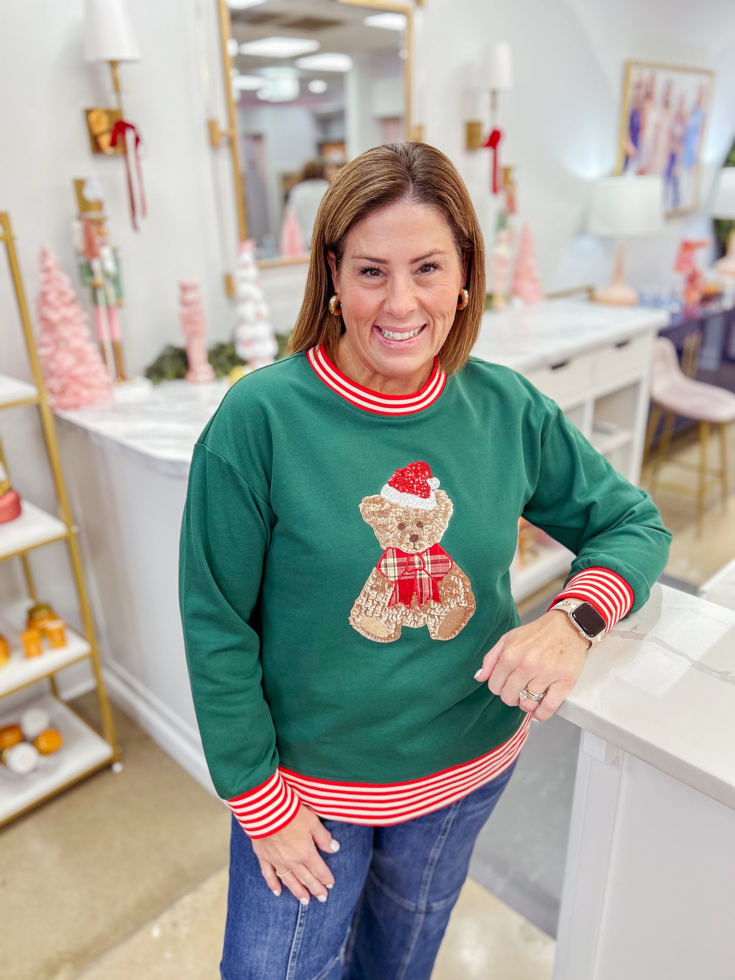 Teddy Sequin Pullover - Hunter Green