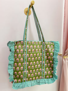 Ruffle Quilted Tote Bag