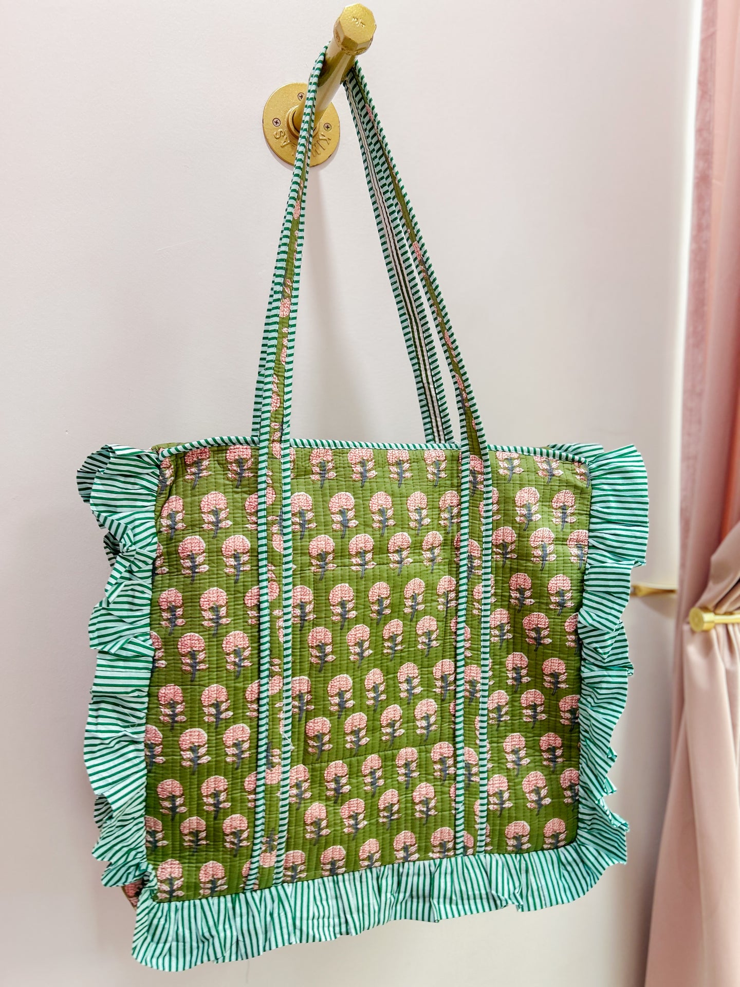 Ruffle Quilted Tote Bag