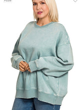 Load image into Gallery viewer, Acid Wash Fleece Pullover Ash Blue - Plus Size
