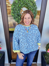 Load image into Gallery viewer, Blue &amp; Lemon Leopard Sweater
