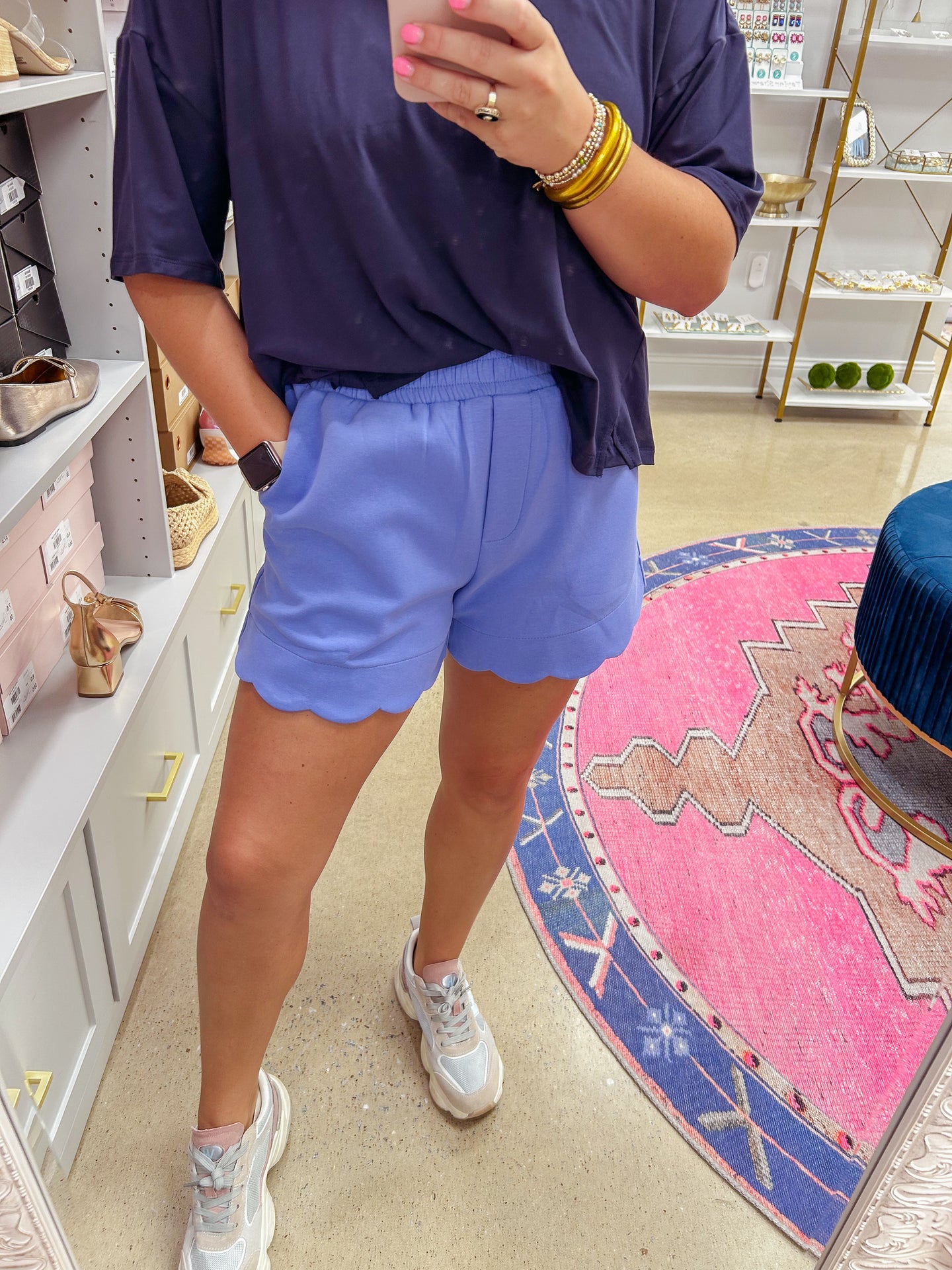 Heather Scalloped Shorts - Perwinkle