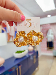 Pearl & Stamping Flower Earring