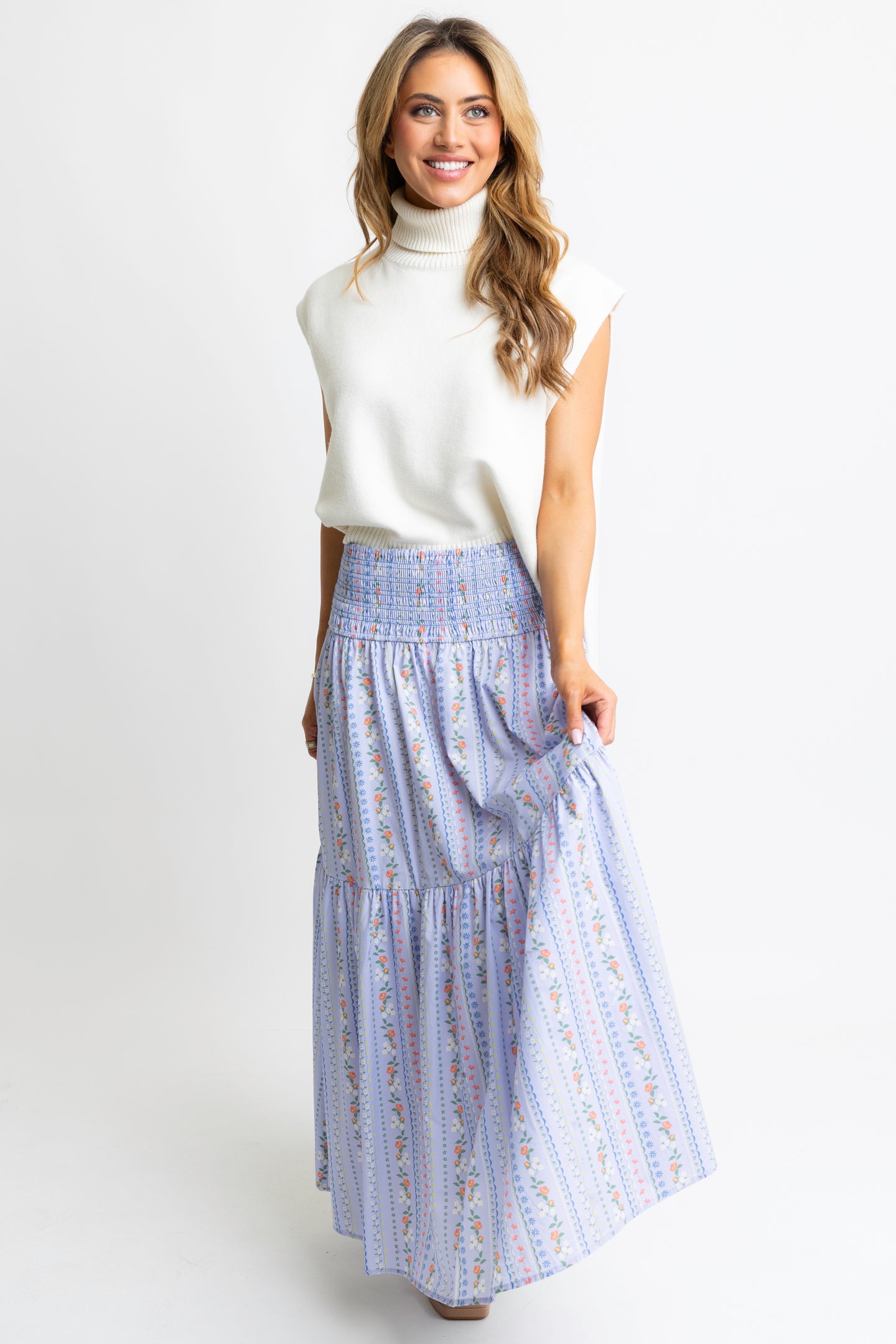 KARLIE French Vine Smocked Maxi Skirt