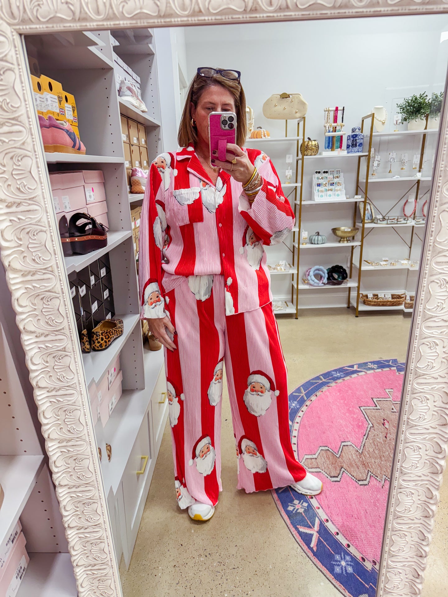Pink & Red Santa Pleated PJ Set