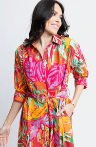 KARLIE Abstract Tropical Palm Shirt Maxi