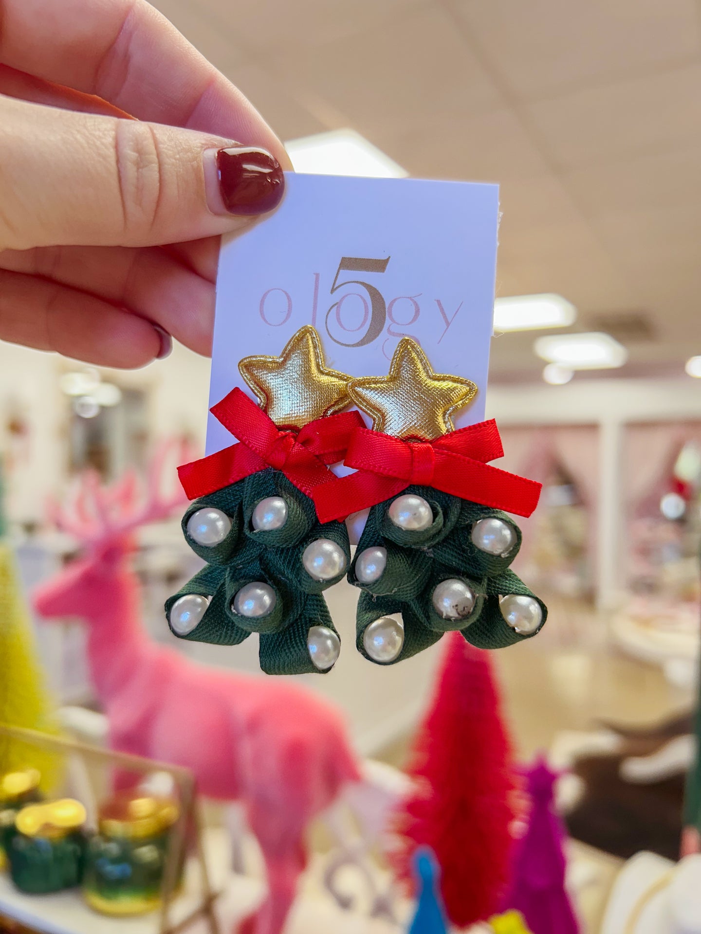 Pearl & Fabric Christmas Tree Earring