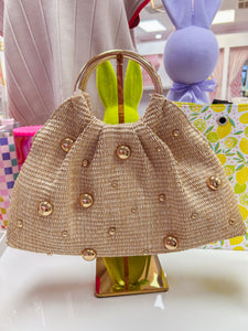 Harper Studded Straw Clutch