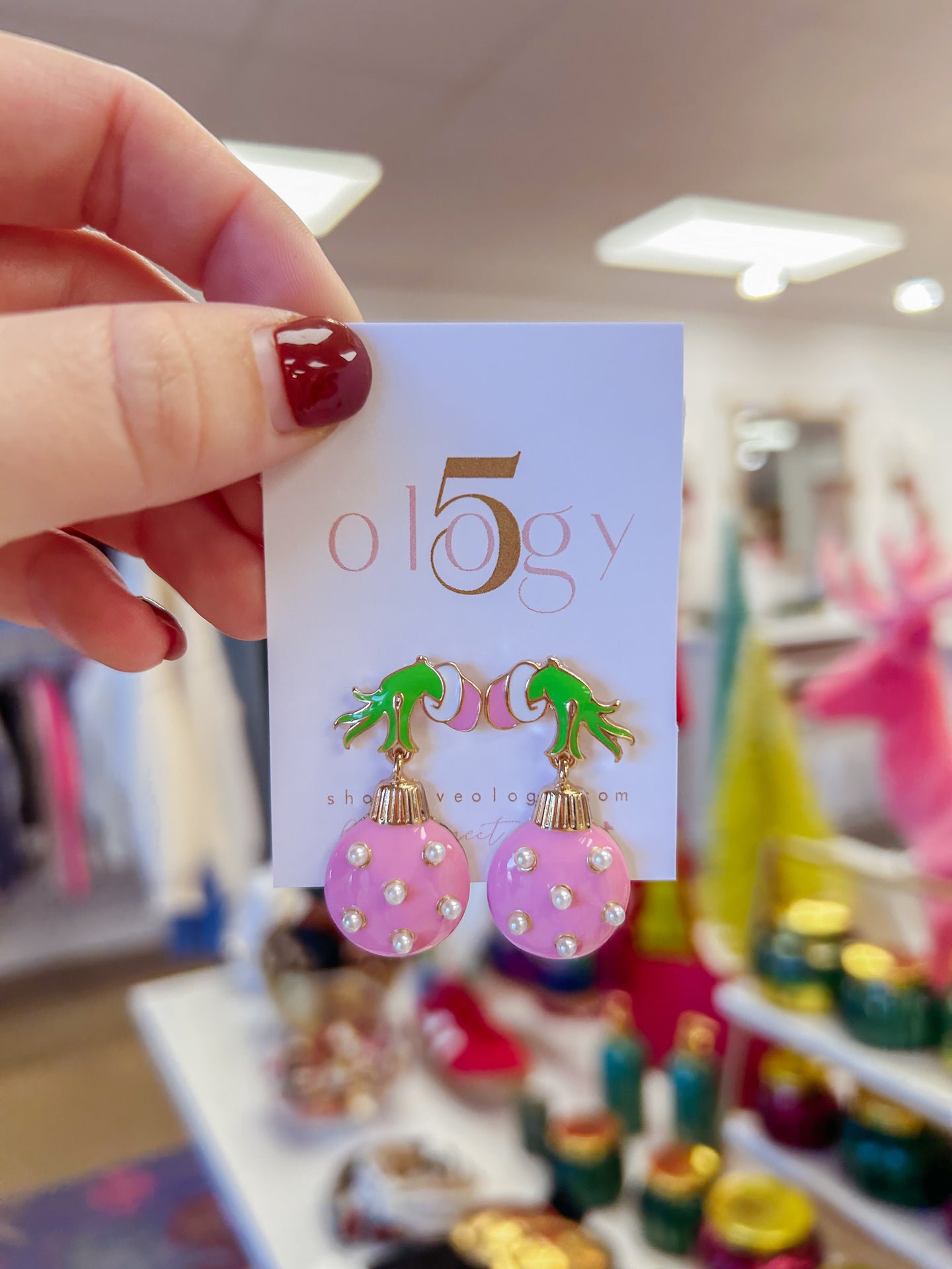 Grinch Hand & Ornament Earring