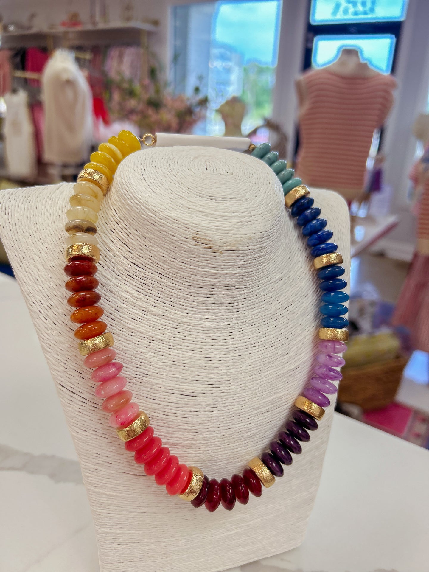Wide Bead Stone Necklace