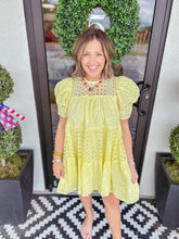 Load image into Gallery viewer, Lemon Eyelet Mini Dress
