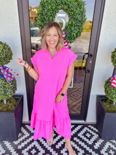 Load image into Gallery viewer, Ruffle Neck Relaxed Midi - Pink
