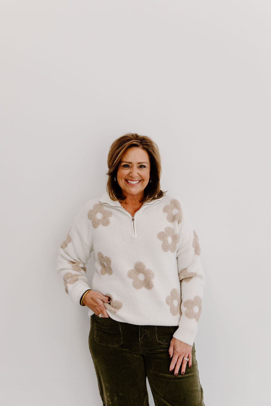 Paige Jacquard 1/2 Zip Sweater - White