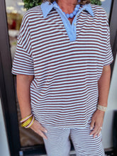 Load image into Gallery viewer, Striped Knit Collared Set - Chocolate
