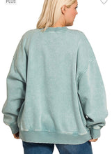 Load image into Gallery viewer, Acid Wash Fleece Pullover Ash Blue - Plus Size
