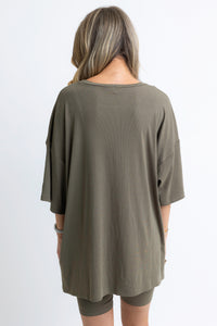 KARLIE Ribbed Knit Biker Set - Olive