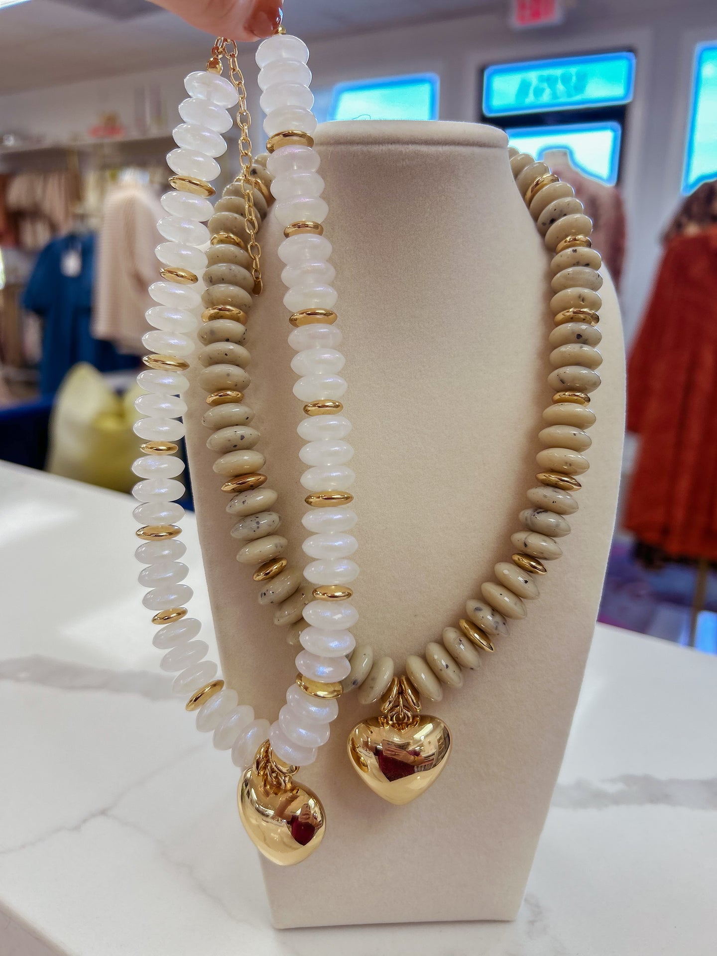 Mable Wide Bead Puffy Heart Necklace