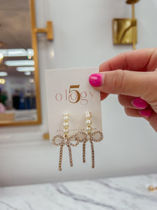Linked Crystal Bow & Pearl Earring