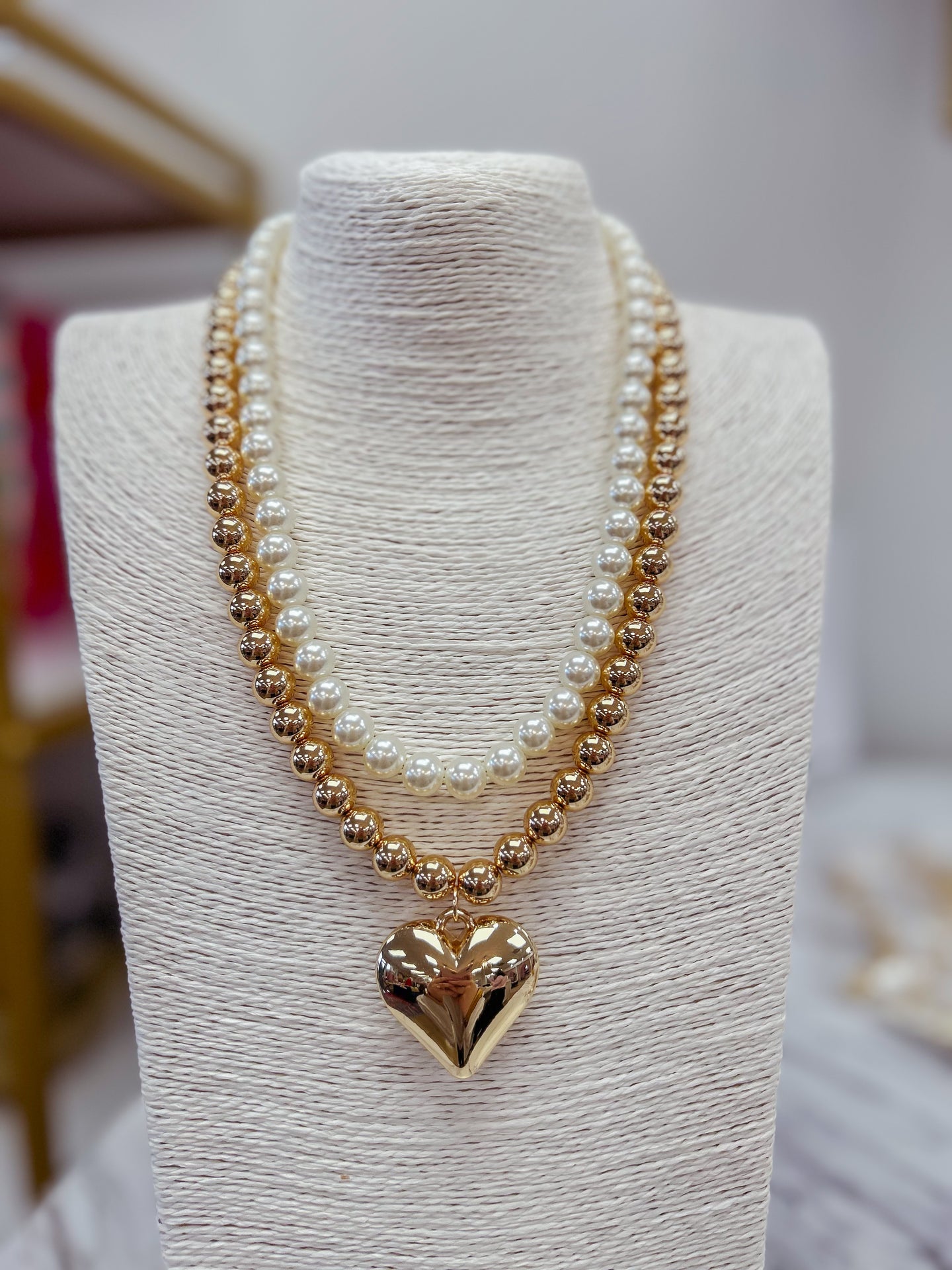 Heart & Pearl Necklace Set