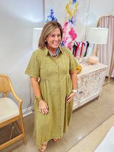 Load image into Gallery viewer, Hillary Mineral Washed Midi Dress - Olive
