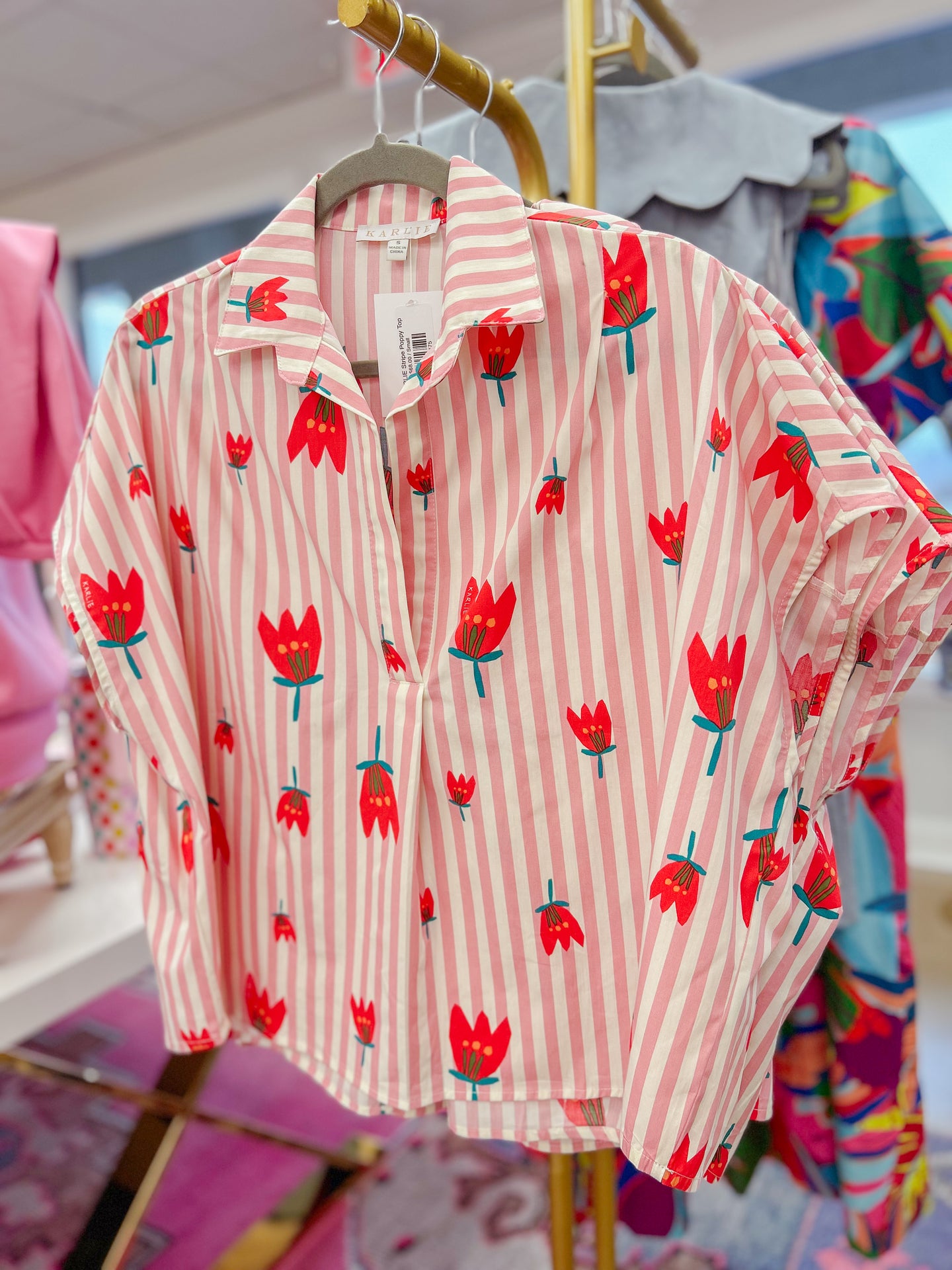 KARLIE Stripe Poppy Top