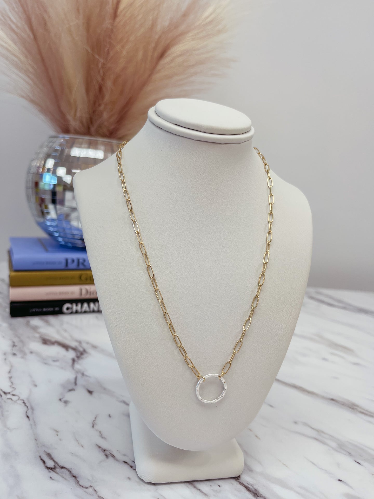 Gold Chain with Silver Open Circle Necklace